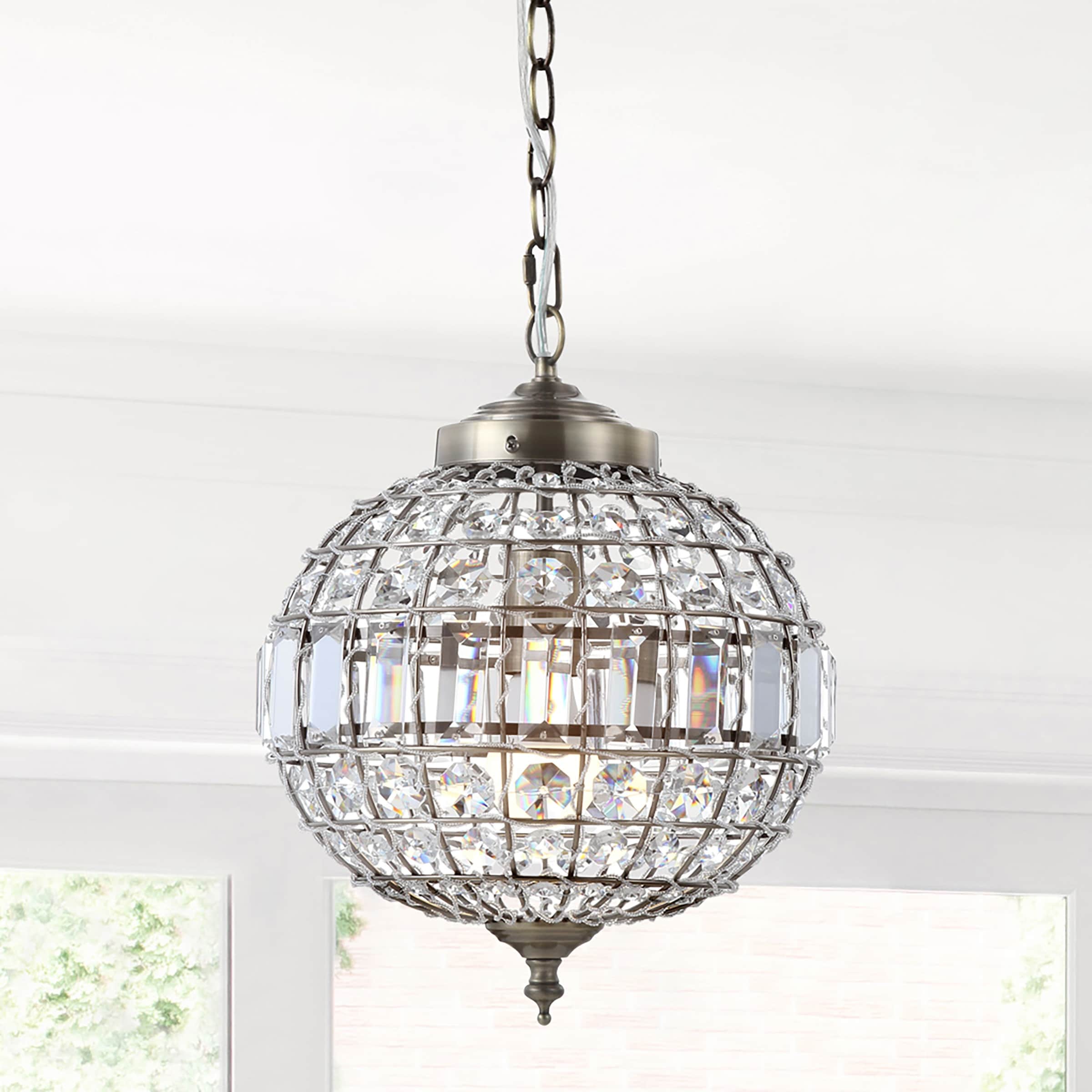JONATHAN Y Juliette Crystal/Metal LED Pendant Pendant, Antique Brass