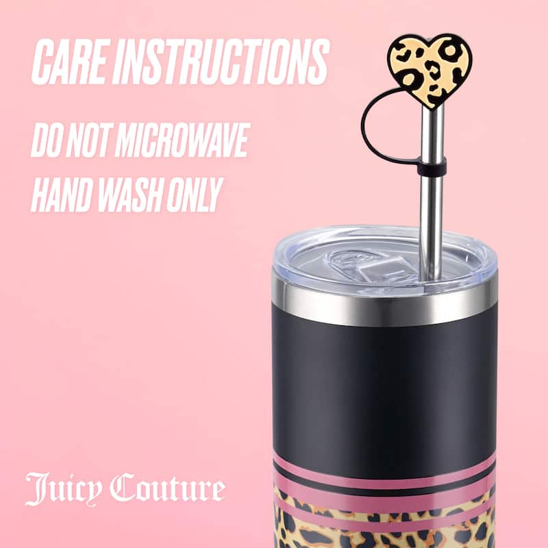Juicy Couture Glam Slip Hydration Stainless Steel Tumbler with Straw Topper