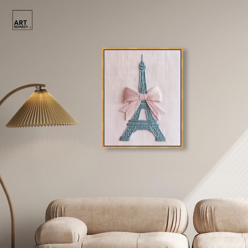 Stitched Eiffel Tower Bow Canvas by Art Remedy