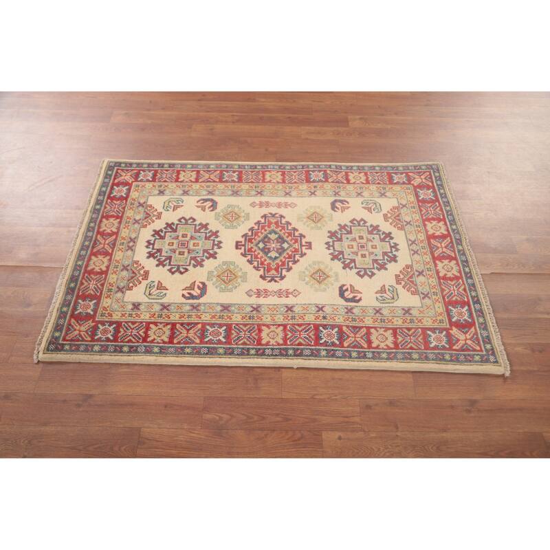 Geometric Kazak Foyer Rug Hand-Knotted Oriental Wool Carpet - 2'9" x 4'3"