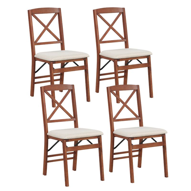 Gymax 4 Set Kitchen Chairs w/ Rubber Wood Frame Upholstered Seat - Walnut - Set of 4