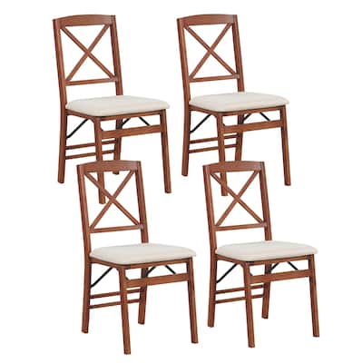 Gymax 4 Set Kitchen Chairs w/ Rubber Wood Frame Upholstered Seat