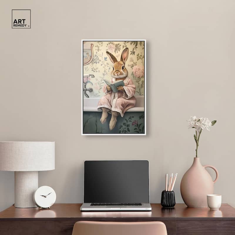 Bunny Bibliophile Bathing Canvas by Art Remedy