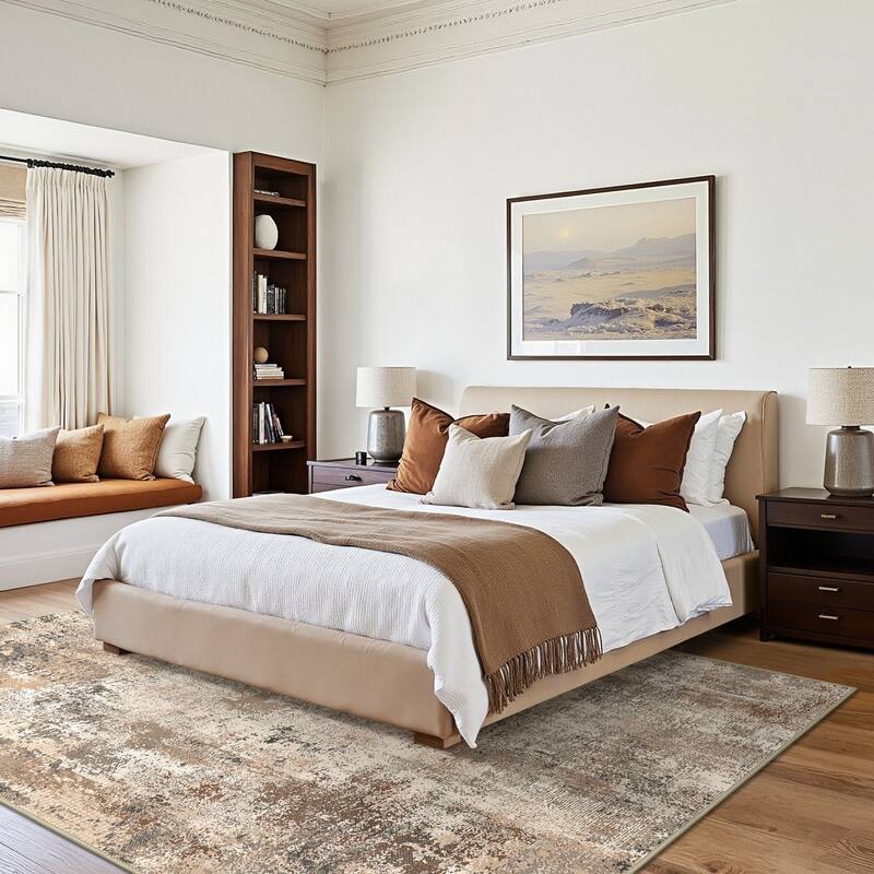 Mcow Abstract Taupe Collection Machine-Washable Non-Slip Area Rug - 8' x 10'