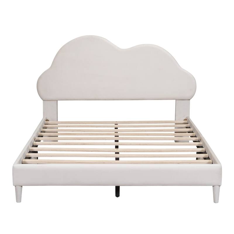 Stylish Velvet Upholstered Platform Bed with Cloud Headboard - Twin/Full Size, Box Spring Not Required