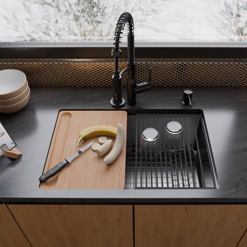 Karran Fusion Undermount 27-in x 18-in Stainless Steel Single Bowl Workstation Kitchen Sink