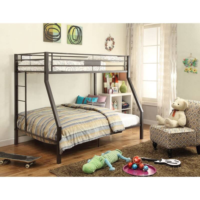 Brown Contemporary Metal Tube Bunk Bed with BuiltIn Ladder Bed Bath