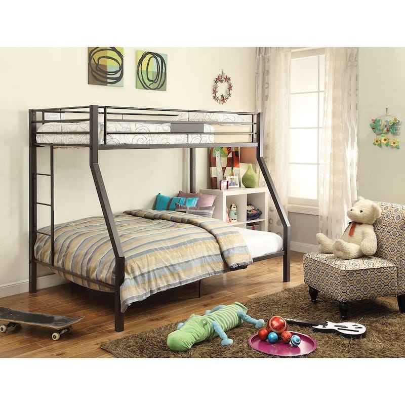 Brown Contemporary Metal Tube Bunk Bed with Side Double BuiltIn Ladder
