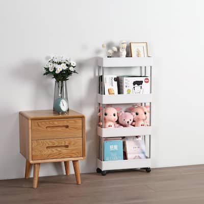3/4-Layer Mobile Multi-functional Slim Storage Cart,White