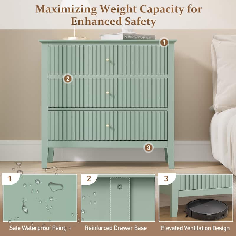 Fluted 3 Drawer Dresser