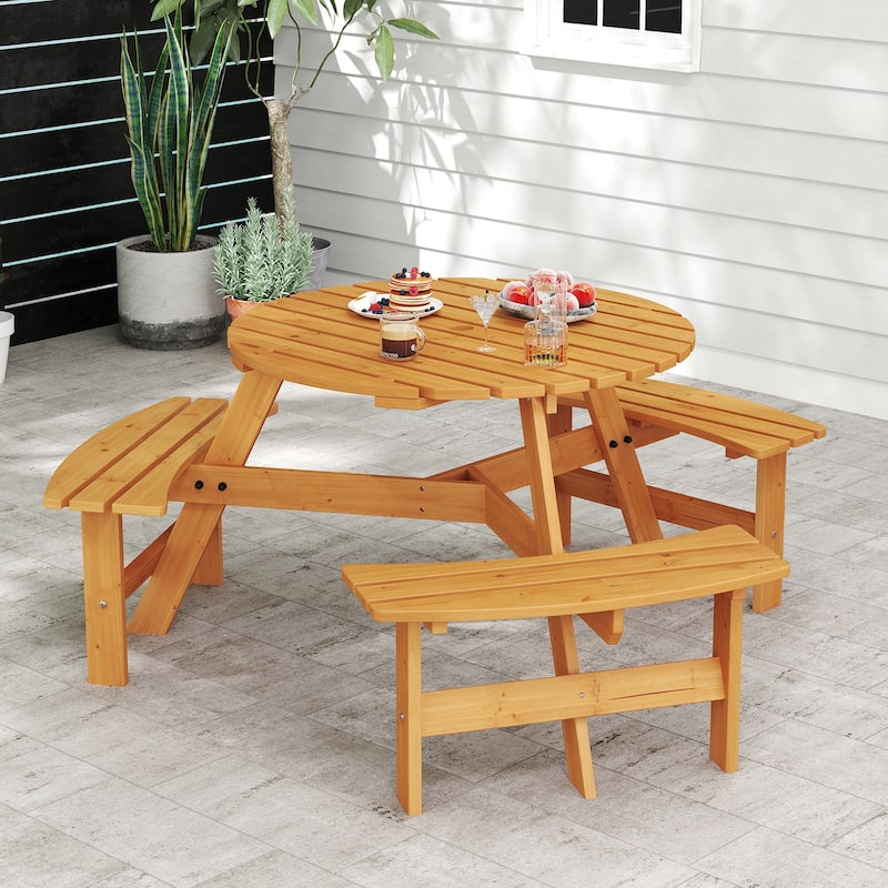 Outdoor 6 Person Picnic Table Set with Curved Benches and Table - 68" x 62" x 28"