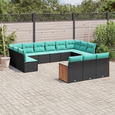 vidaXL 13 Piece Patio Sofa Set with Cushions Black Poly Rattan