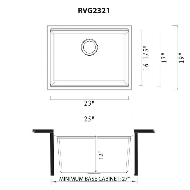 Ruvati 25-inch epiRock Workstation Charcoal Black Undermount Laundry Sink - RVG2321CK