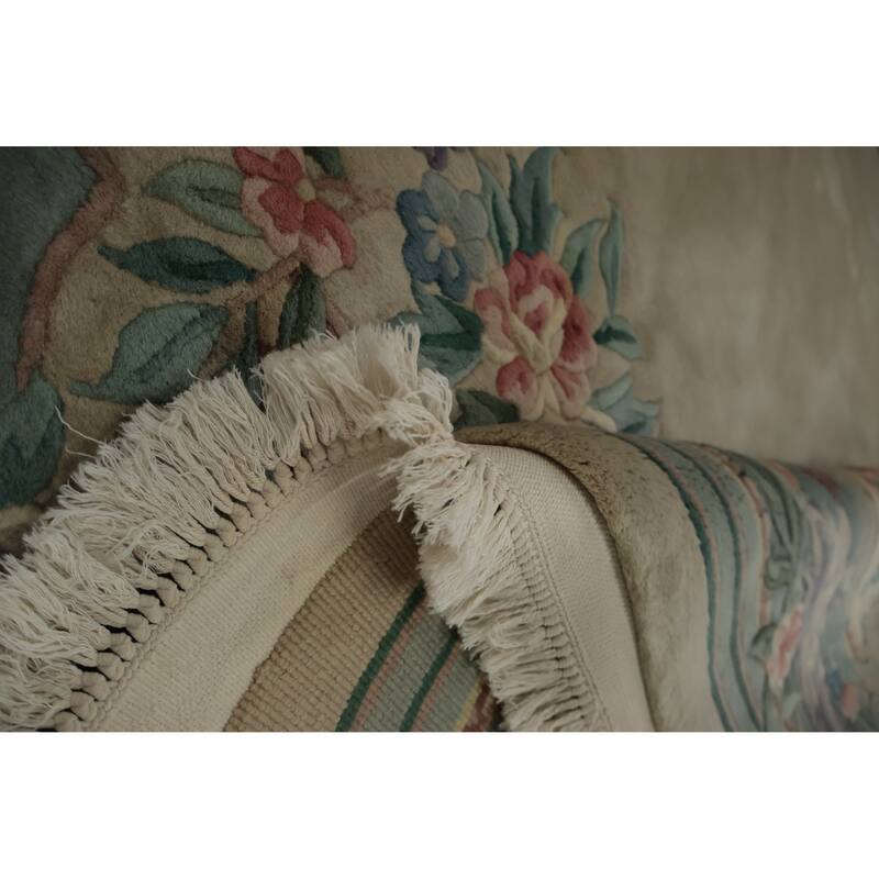 Hand Knotted Oriental 100% Wool Carpet Traditional Floral Beige & Ivories Art Deco Area Rug - 18' 2'' X 9' 11''