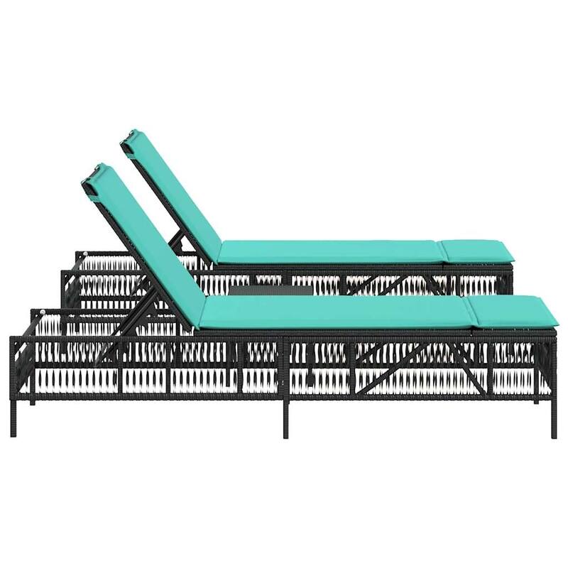 vidaXL Sun Loungers with Table Chaise Lounge 2 Pcs Poly Rattan Brown/Gray/Black