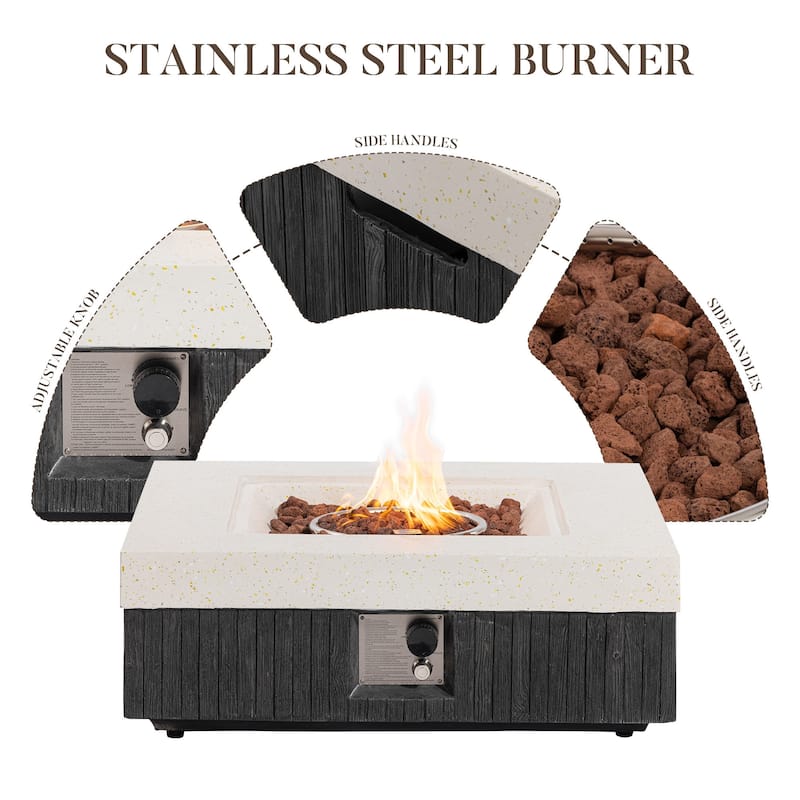 COSIEST Outdoor Concrete Propane Fire Pit Table,Marble & Wood Style Design