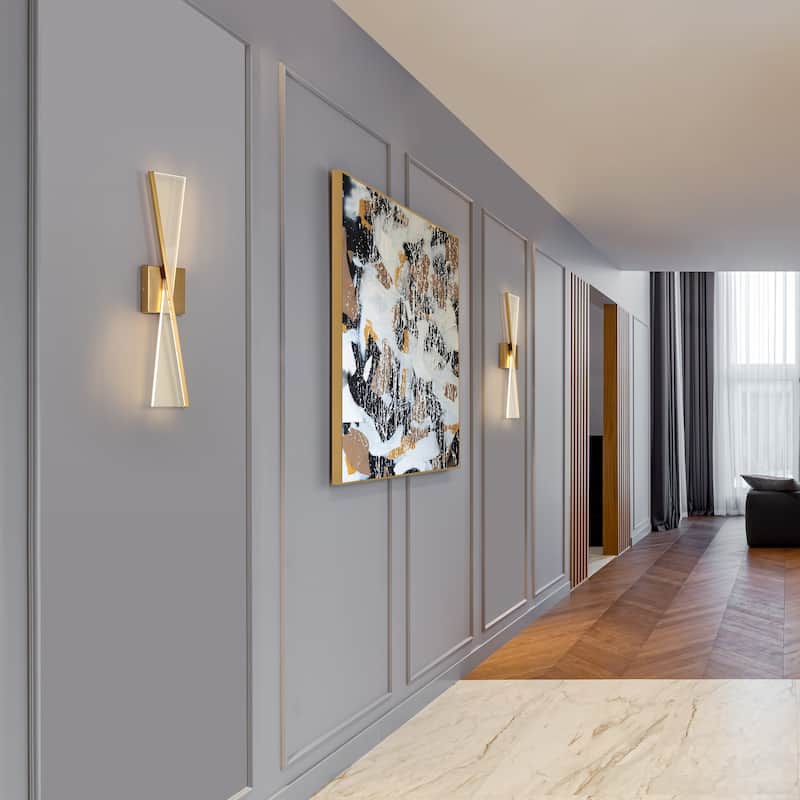 Modern LED Linear X Frame Glam Wall Sconce with Acrylic shade for Dining Room Mirror - W4.9" x H23.6" x D1.8"