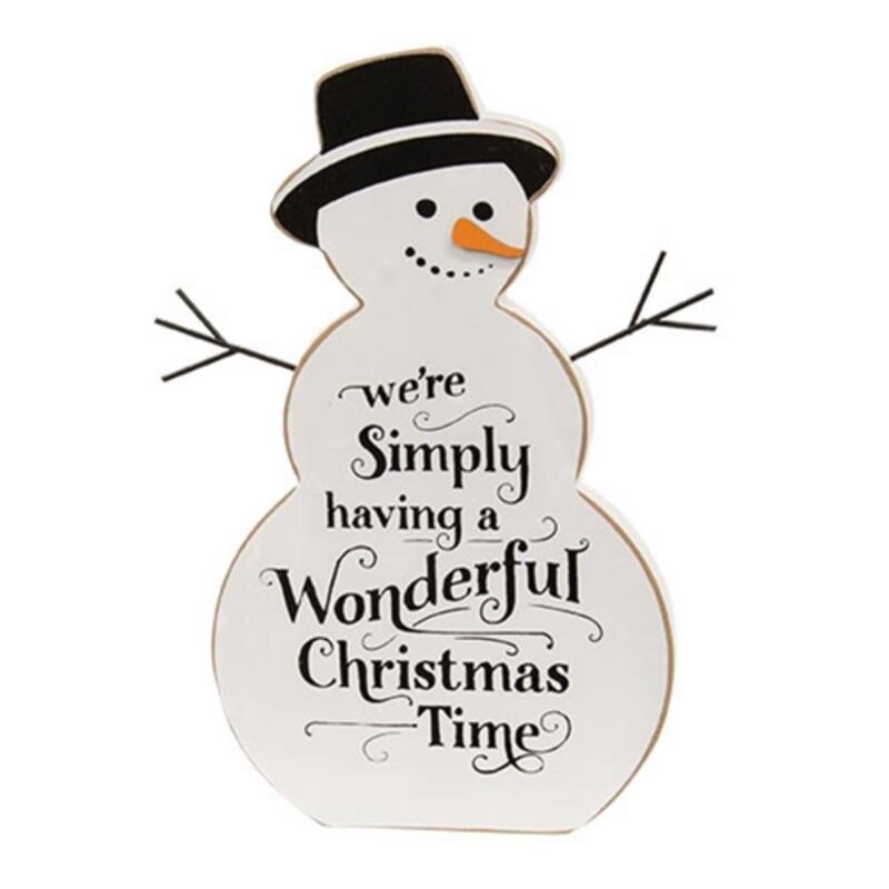 Wonderful Christmas Time Wooden Snowman Sitter Decor 10 Inch - 6” x 0.75” x 10” - White-Black