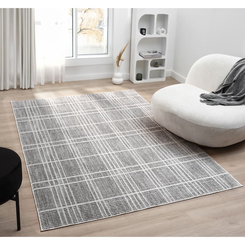 Nomad Collection Plaid Patterned Area Rug
