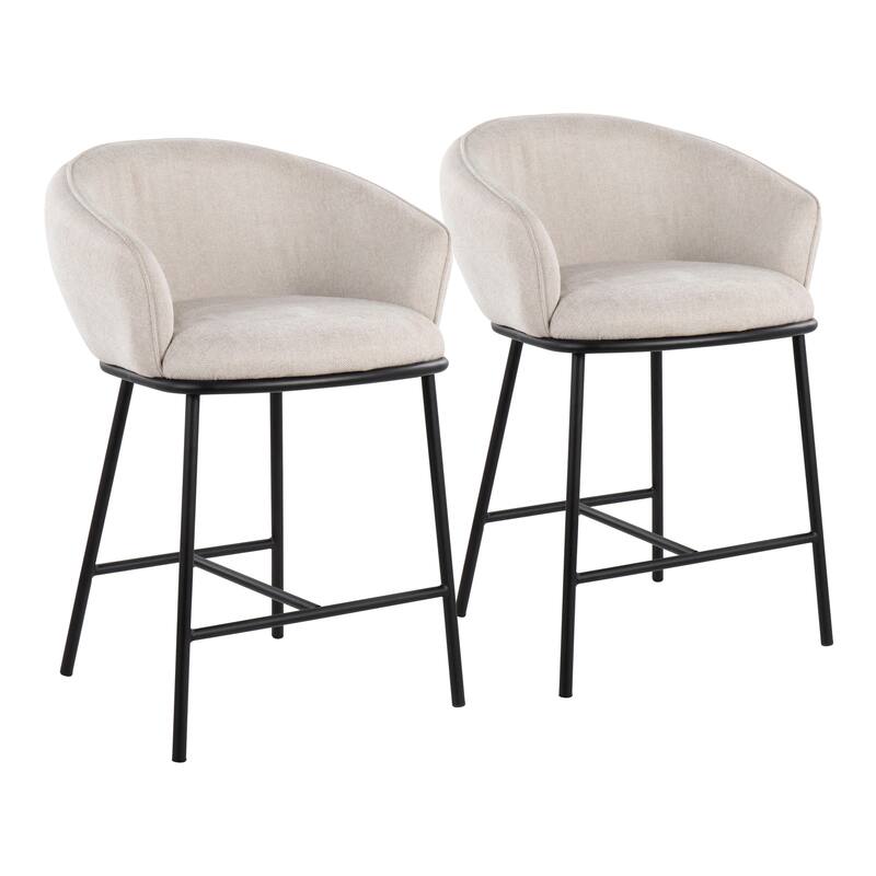 Porch & Den Kacie Counter Stool in Black Steel and Fabric - Set of 2