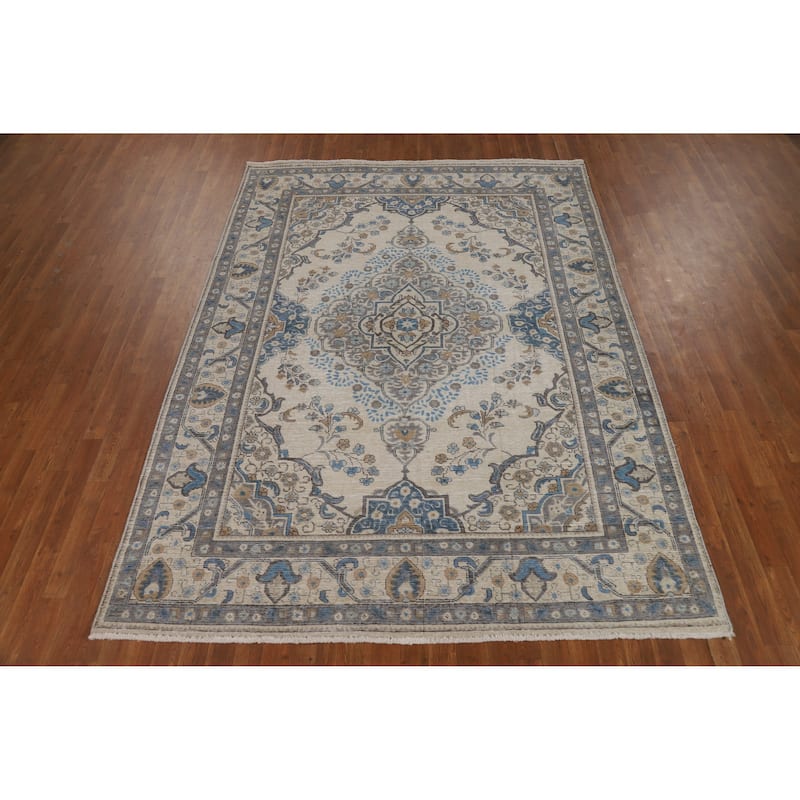 Traditional Tabriz Persian Vintage Rug Handmade Wool Carpet - 6'5" x 9'3"