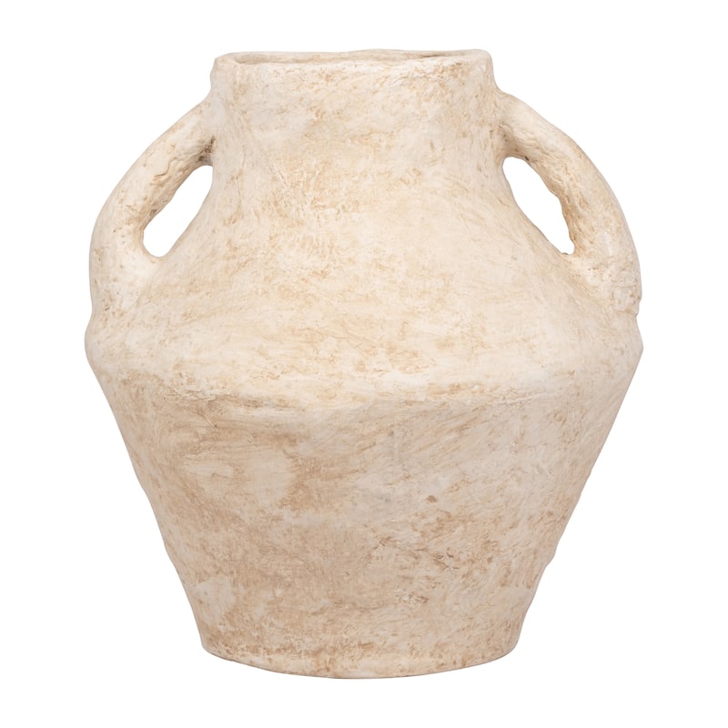 Sagebrook Home Paper Mache, Vase With Handles, White, Amphora, Textured - 14" x 14" x 14"