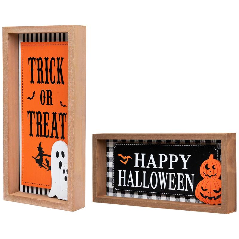 Happy Halloween Wooden Shadow Box Tabletop Sign - Set of 2