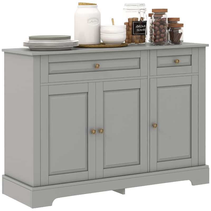 HOMCOM Sideboard Buffet Cabinet, Modern Kitchen Cabinet with 2 Drawers and Adjustable Shelves, Coffee Bar Cabinet, Gray