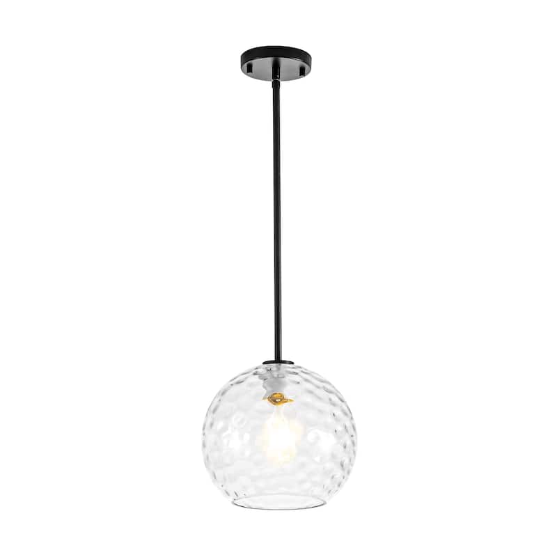 9.8" W 1-Light Modern Contemporary Gold/Black Metal Mini Hanging Pendant Lights with Clear Textured Glass Globe Shade