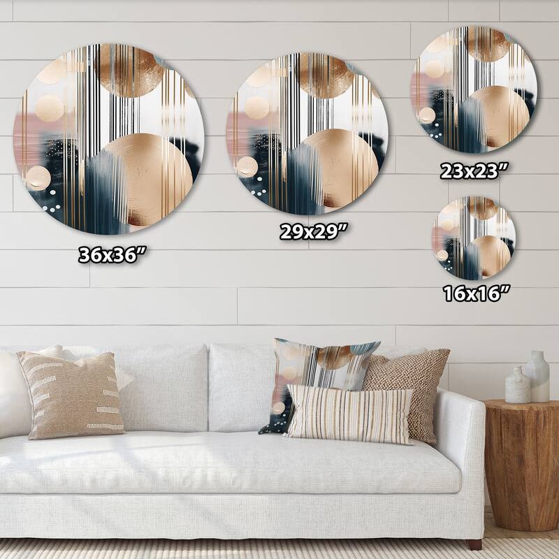 Designart "Soft Colors Shapes And Lines Marble III" Abstract Marble Metal Round Wall Art
