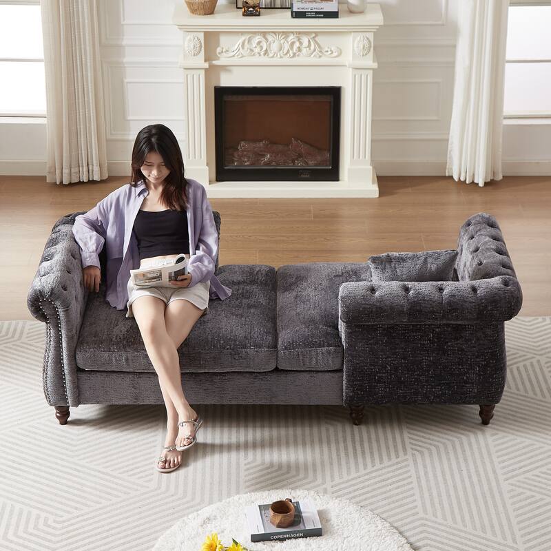81" Button Tufted Sleeper Sofa Bed with Nailhead and Pillows