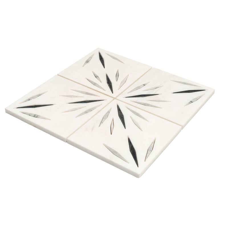 Artisana 12x12 in. Honed Dolomite, Ice Grey, Ania Black Starburst Mosaic Wall and Floor Tile (5 sq ft/case, 5-Pack)