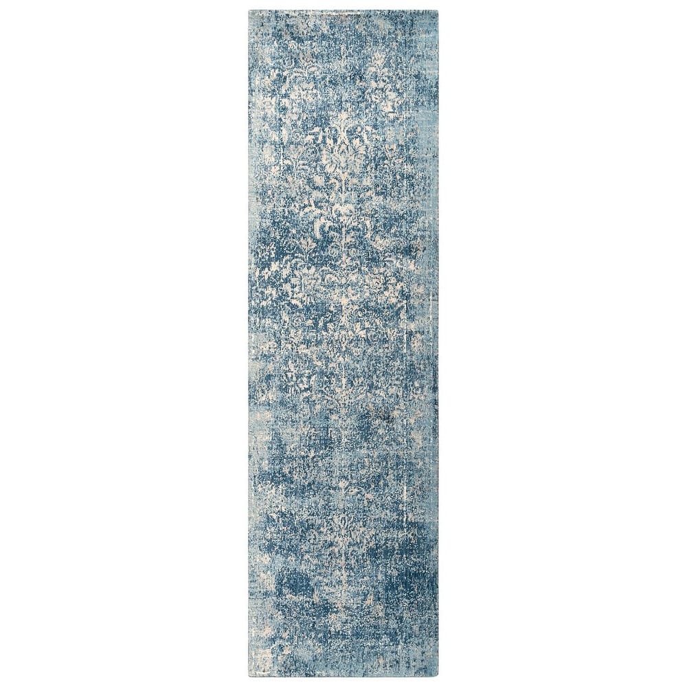 Alora Decor Essential Blue, Grey, and Cream Fleur De Lis Wool Blend Rug