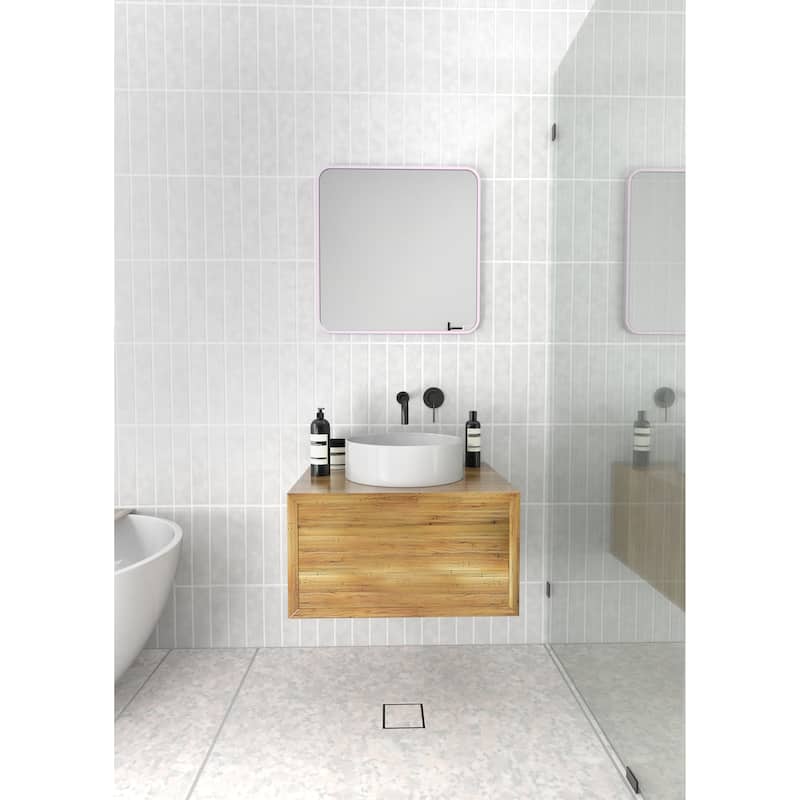 Glass Warehouse 22 in. H x 22 in. W Radius Corner Stainless Steel Framed Mirror