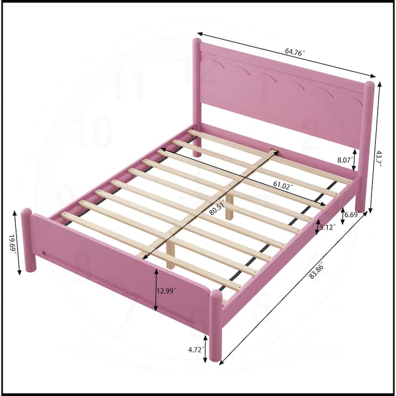 Wood Platform Bed Frame with Headboard and Wooden Slat Support