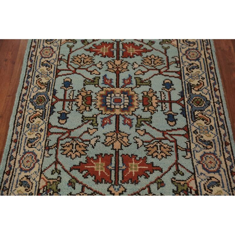 Light Blue Oushak Indian Foyer Rug Handmade Wool Carpet - 2'11"x 5'1"
