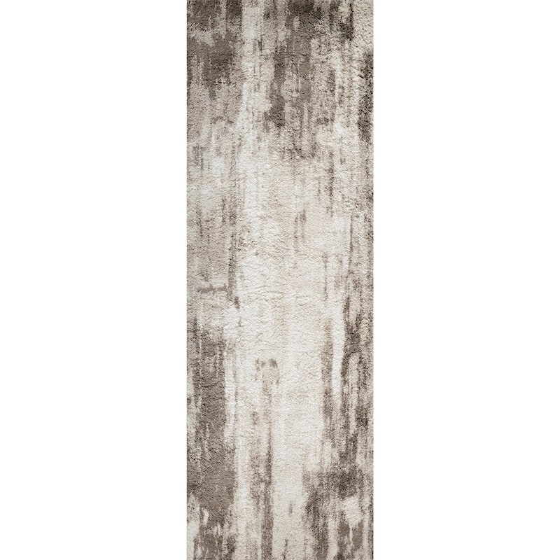 Noori Rug Lux Clark Abstract Modern 2-inch Thick Shag Rug - 2'6" x 8'0" - Beige/Brown