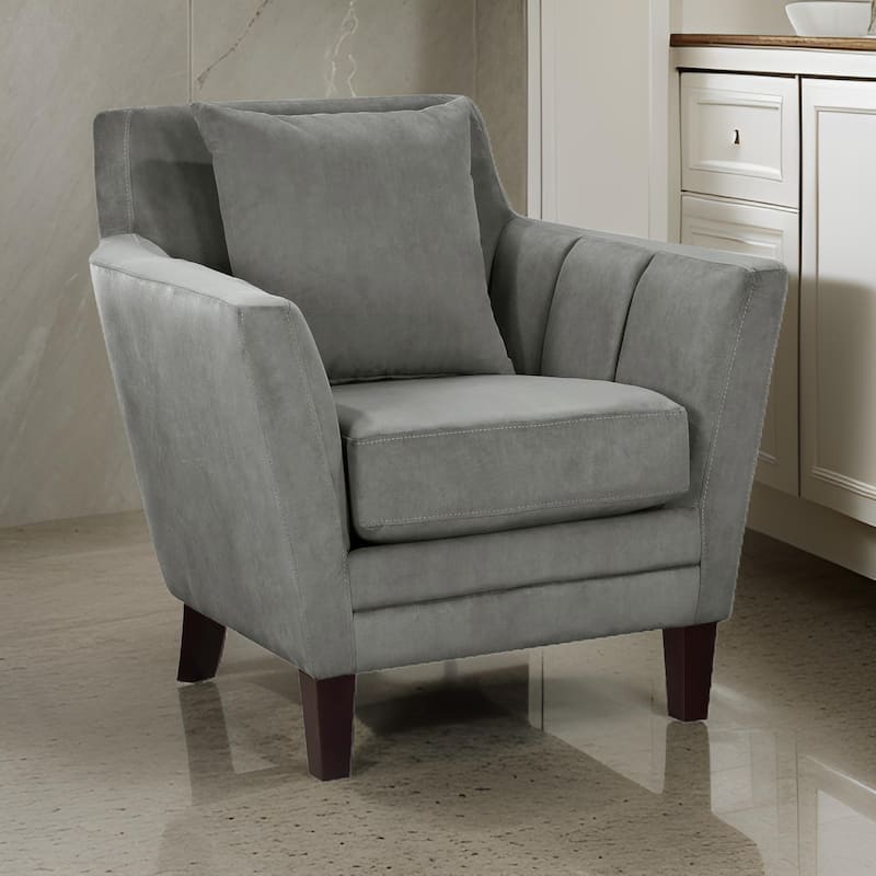 Jess 34 Inch Accent Armchair with 1 Pillow, Gray Velvet Channel Tufted