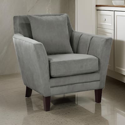 Jess 34 Inch Accent Armchair with 1 Pillow, Gray Velvet Channel Tufted