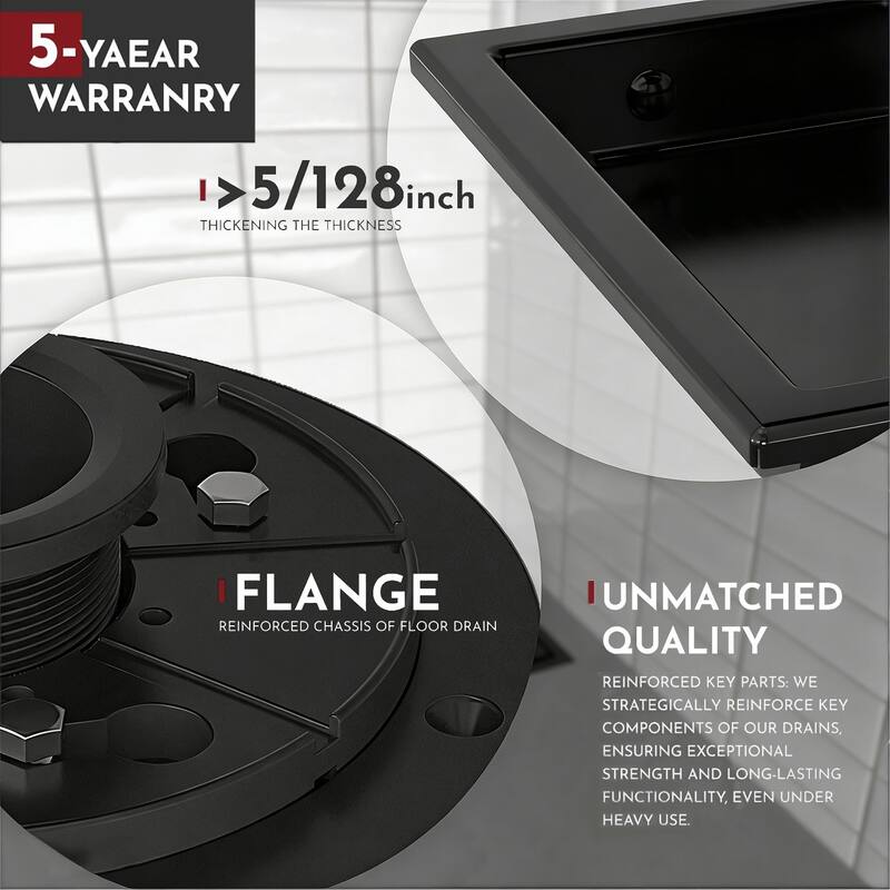 4/6-Inch Square Shower Drain, Reversible Tile Insert