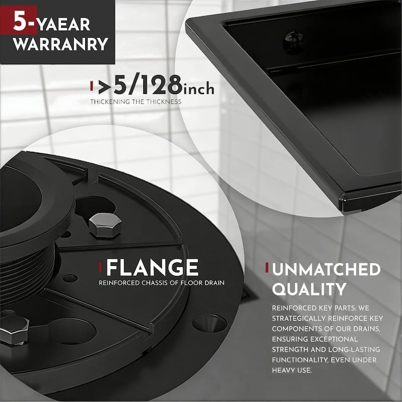 6-Inch Square Shower Floor Drain, Quadrato Pattern Grate - 6 inch