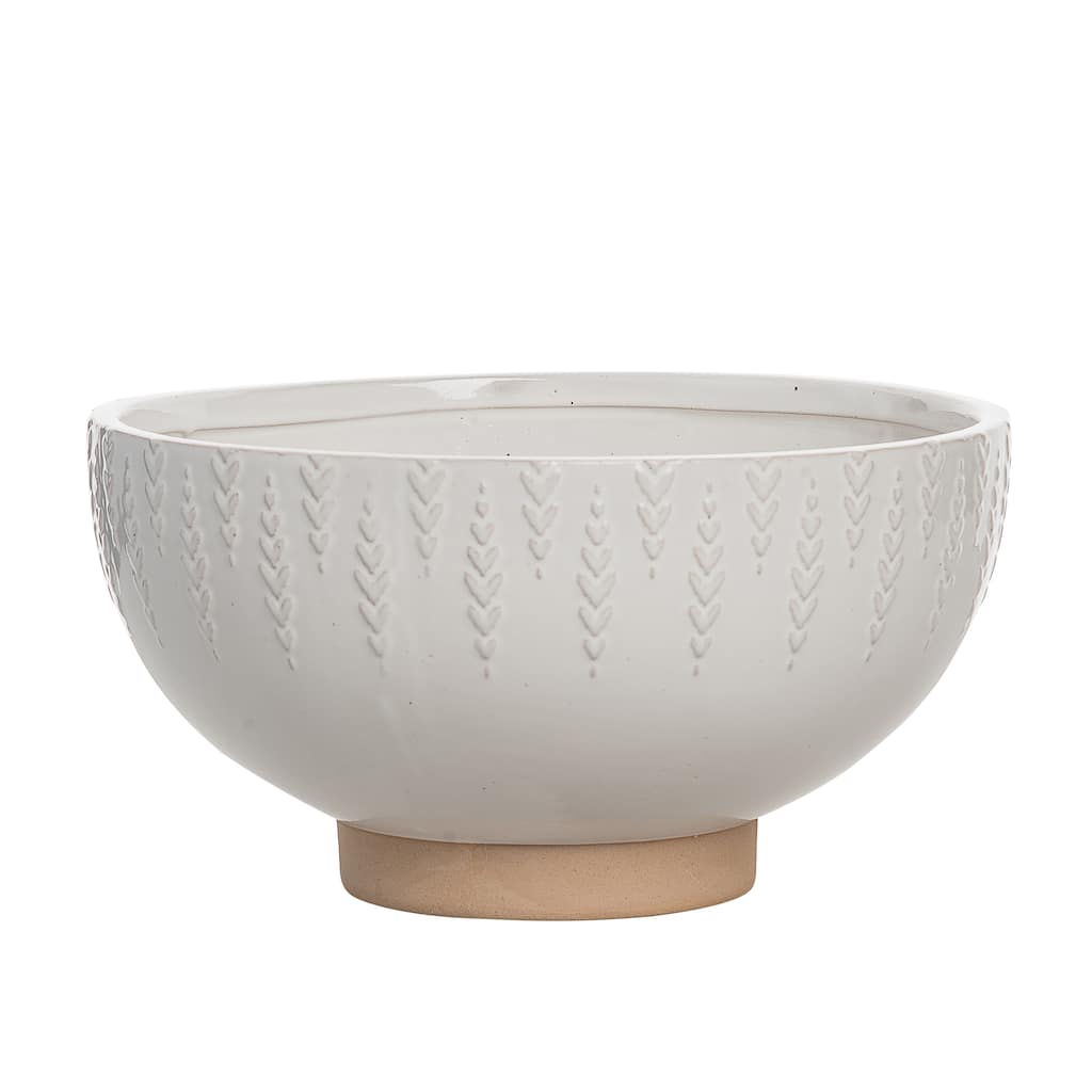 Transpac Ceramic 10.25 in. White Autumn Dot Texture Common Ground Bowl