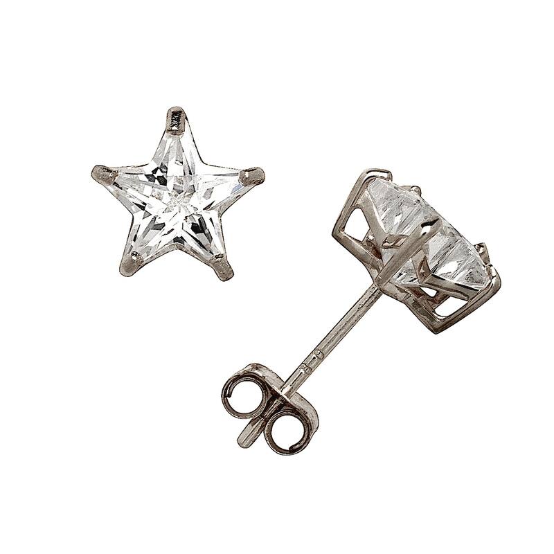 Curata 14k Yellow or White Gold Star-shaped Cubic Zirconia Basket Post Stud Earrings - 4mm 5mm 6mm