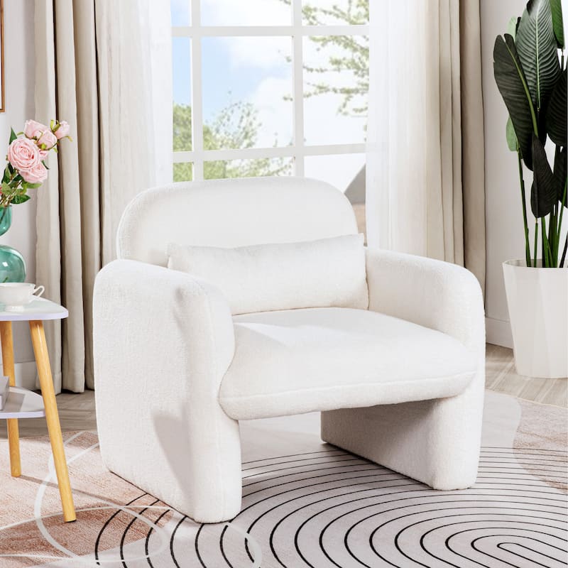 Stylish and Minimalist Single Sofa Chair with Arms and Pillow, Armchair, Accent Chair for Living Room, Bedroom, Study - Beige