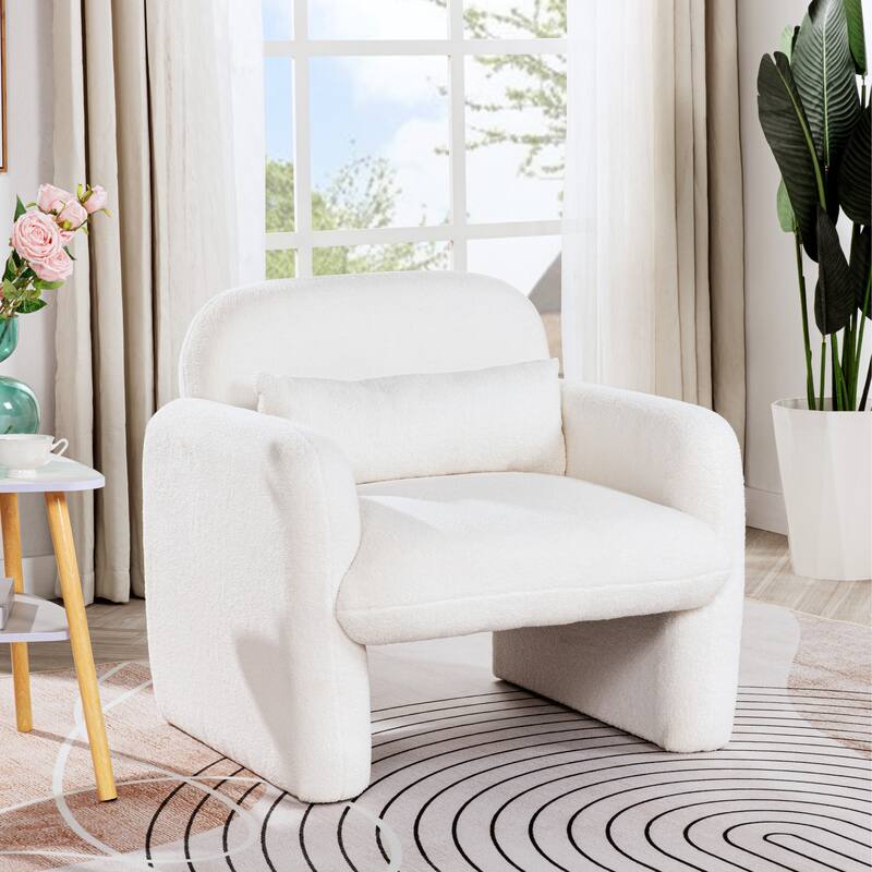 Teddy Fleece Single Sofa Chair with Arms & Pillow - Beige