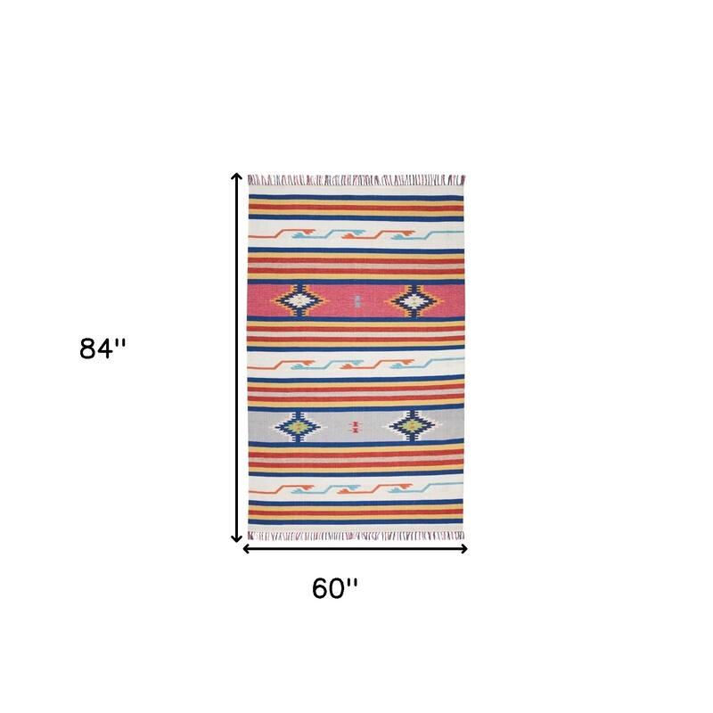 Fume Southwestern Low Pile with Fringe Area Rug By HomeRoots - 84' X '60' X '0.25