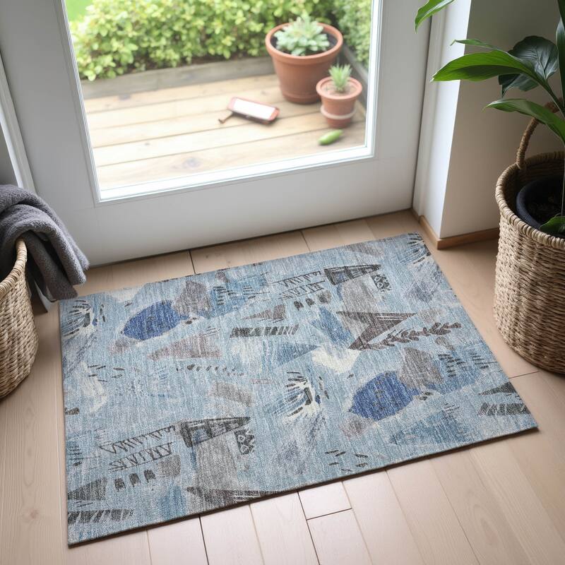 Premium Washable Super Soft Abstract Fragments Mayfield Rug - Sky - 1'8" x 2'6"
