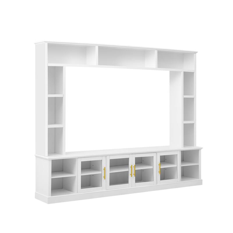 Entertainment Center Wall Unit for TVs up to 80", All-in-One TV Stand Glass Doors Storage Cabinet Bookcase Wine Rack