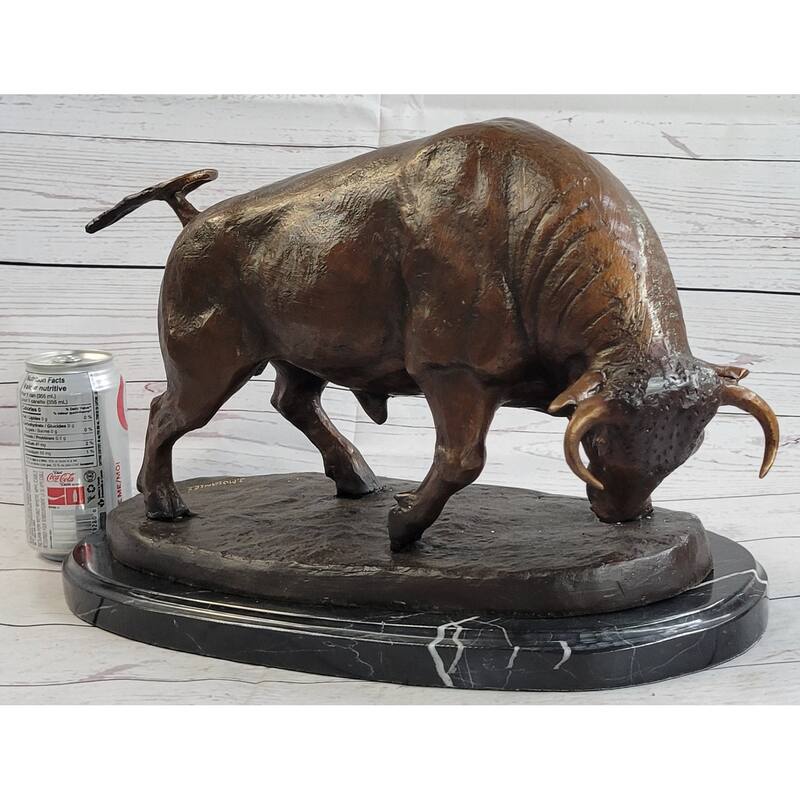 Charging Bull Bronze Statue Sculpture Lost Wax Casting Marble Base Moigniez 11 Inches X 17 Inches