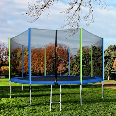 Trampoline for Kids with Safety Enclosure Net, Ladder and 8 Wind Stakes